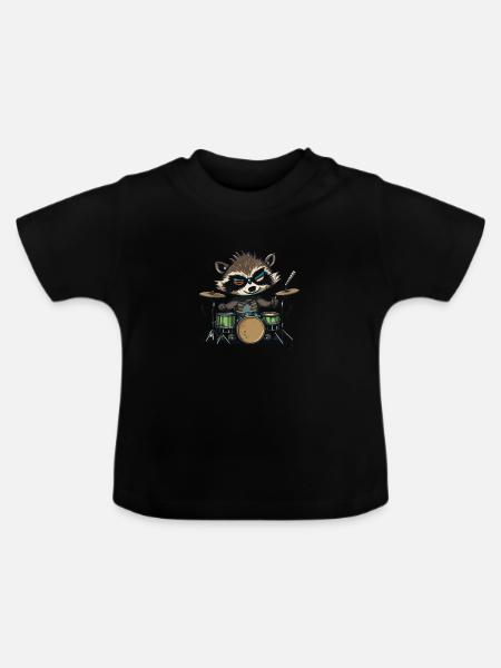 Schaukelnder Waschbär - Baby Bio-T-Shirt mit Rundhals - Schwarz