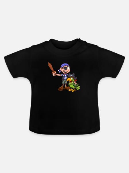 Piratenkind und Papagei - Baby Bio-T-Shirt mit Rundhals - Schwarz