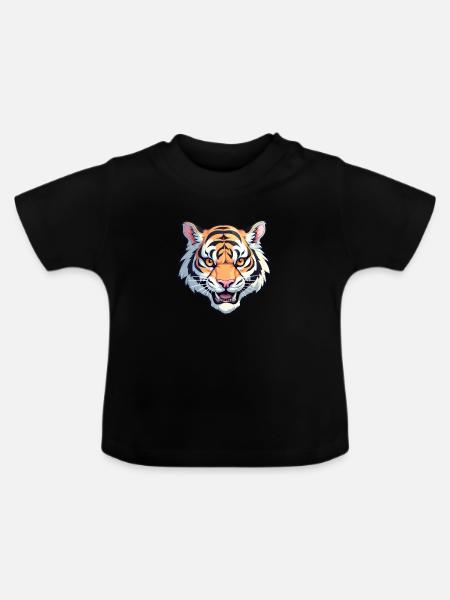 Tiger, Tigerkopf - Baby Bio-T-Shirt mit Rundhals - Schwarz