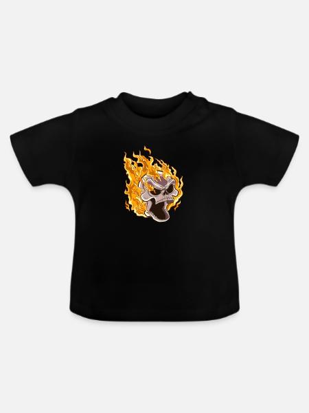 Flammender Schädel - Baby Bio-T-Shirt mit Rundhals - Schwarz