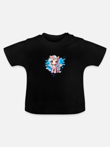 Fee Einhorn Herz Fairy - Baby Bio-T-Shirt mit Rundhals - Schwarz