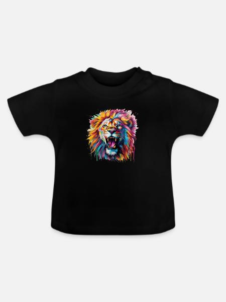 bunte Mähne - Baby Bio-T-Shirt mit Rundhals - Schwarz