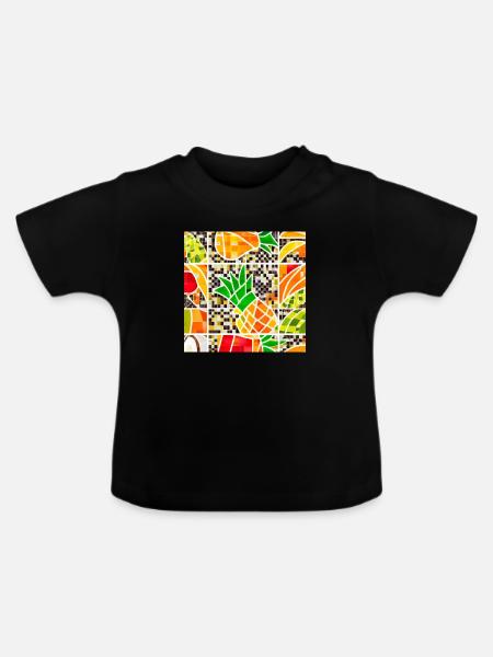 Tropische Früchte Mosaik - Baby Bio-T-Shirt mit Rundhals - Schwarz