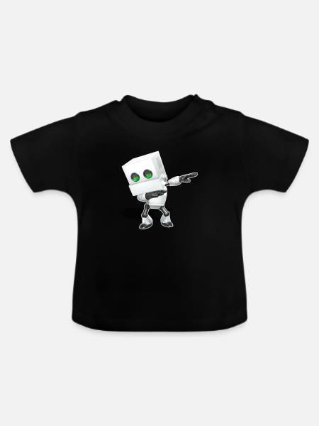 Dabbing Chibi Roboter - Baby Bio-T-Shirt mit Rundhals - Schwarz