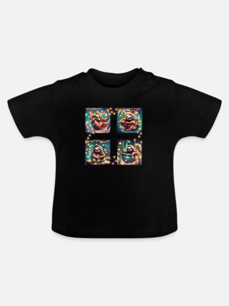Weihnachts - Faultier, Ugly-Christmas - Baby Bio-T-Shirt mit Rundhals - Schwarz