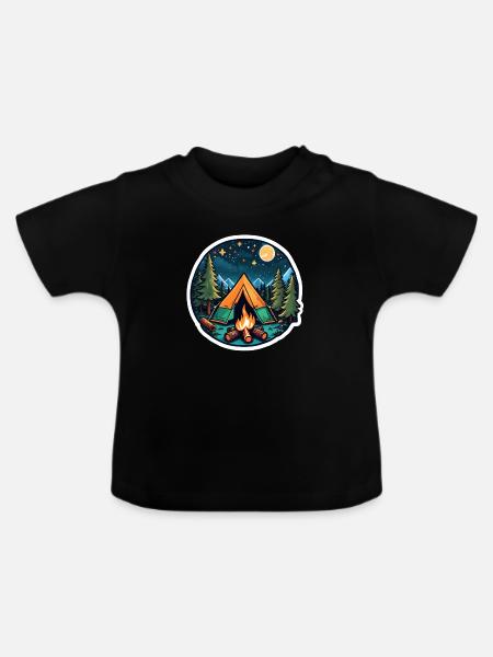 Camping, Zelt und Lagerfeuer - Baby Bio-T-Shirt mit Rundhals - Schwarz