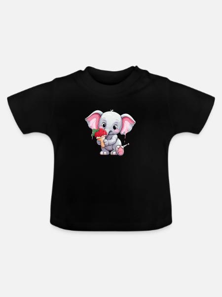 Süßer Elefant - Baby Bio-T-Shirt mit Rundhals - Schwarz