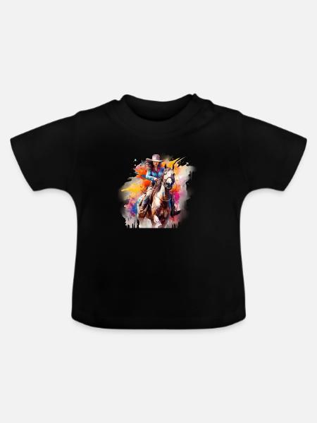 , Westernpferd - Baby Bio-T-Shirt mit Rundhals - Schwarz