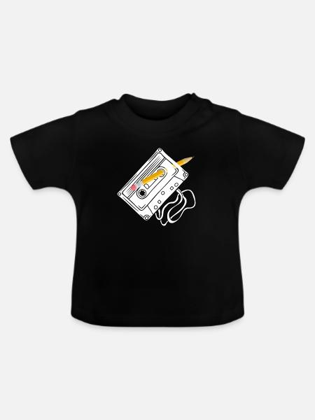 Kassette mit Bleistift zurückspulen - Baby Bio-T-Shirt mit Rundhals - Schwarz