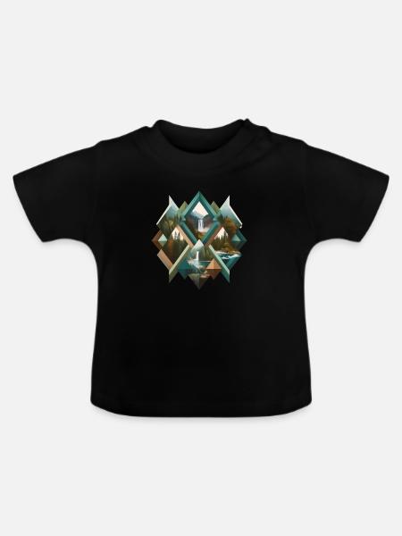 Geometrischer Wald und Wasserfälle - Baby Bio-T-Shirt mit Rundhals - Schwarz
