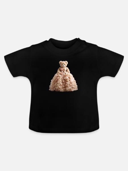 Teddybär im Brautkleid - Baby Bio-T-Shirt mit Rundhals - Schwarz