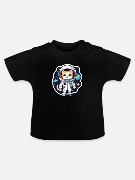 Astronaut Katze - Weltraum - Baby Bio-T-Shirt mit Rundhals - Schwarz