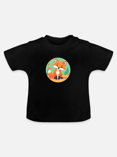 Fuchs im Herbstwald - Baby Bio-T-Shirt mit Rundhals - Schwarz
