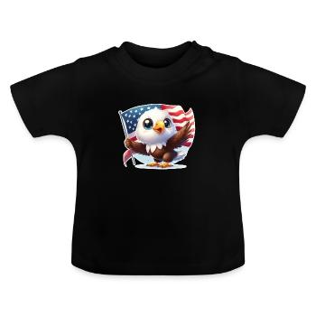 Cute bald eagle with flag of USA - Baby Organic T-Shirt with Round Neck - black - Front