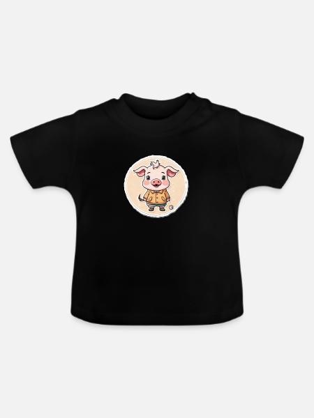 Schweinchen im Mantel - Baby Bio-T-Shirt mit Rundhals - Schwarz