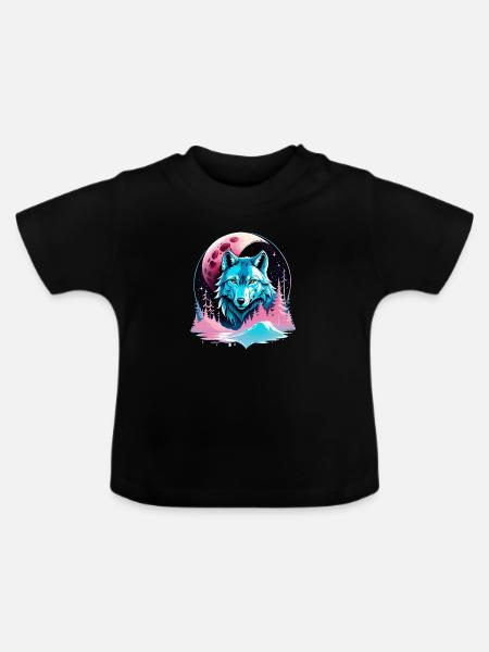 Wolf und Mond - Baby Bio-T-Shirt mit Rundhals - Schwarz