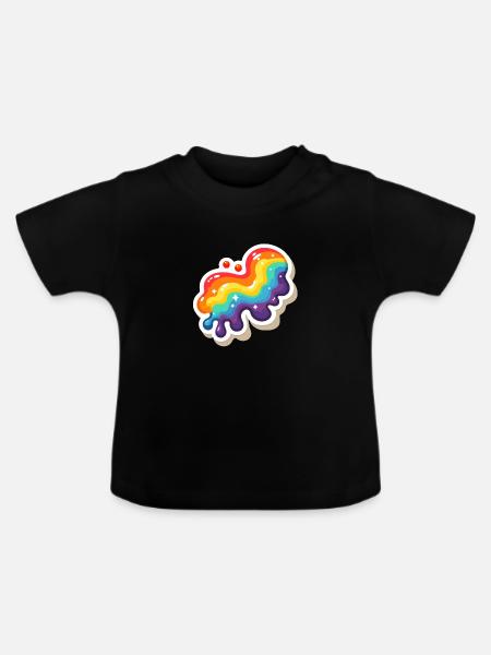 Regenbogen-Pouring-Farbe - Baby Bio-T-Shirt mit Rundhals - Schwarz