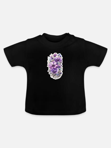 Blaue Wildblume - Baby Bio-T-Shirt mit Rundhals - Schwarz