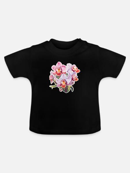 Orchidee - Baby Bio-T-Shirt mit Rundhals - Schwarz