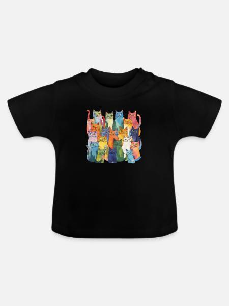 Bunte Katzen - Baby Bio-T-Shirt mit Rundhals - Schwarz