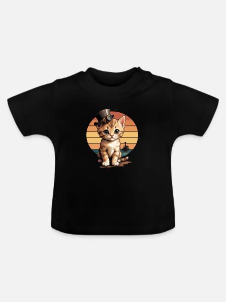 Steampunk Katze - Baby Bio-T-Shirt mit Rundhals - Schwarz