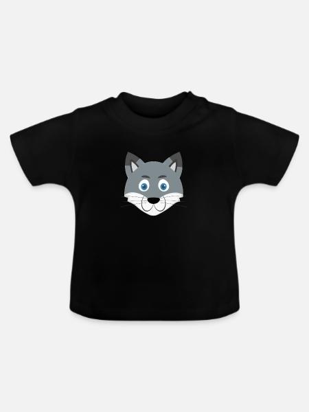 Cartoon Wolfsgesicht - Baby Bio-T-Shirt mit Rundhals - Schwarz