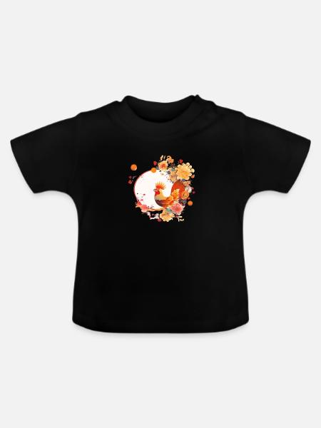 Chinesischer Neujahrshahn - Baby Bio-T-Shirt mit Rundhals - Schwarz