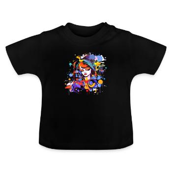 Beautiful female paint art Face colorful woman - Baby Organic T-Shirt with Round Neck - black - Front