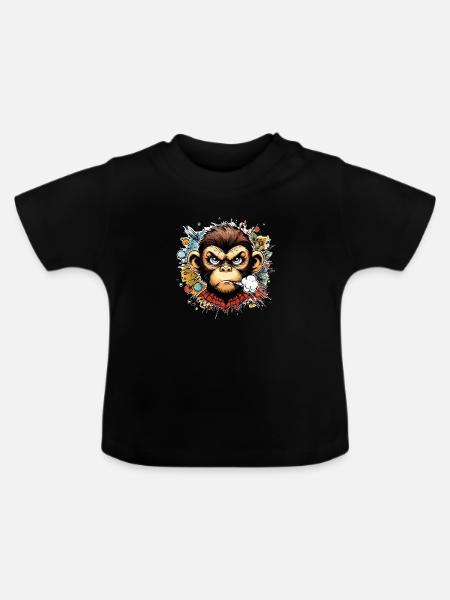 Affe angry schimpanse cartoon - Baby Bio-T-Shirt mit Rundhals - Schwarz