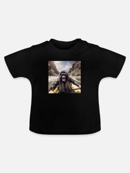 Rafting Gorilla - Baby Bio-T-Shirt mit Rundhals - Schwarz