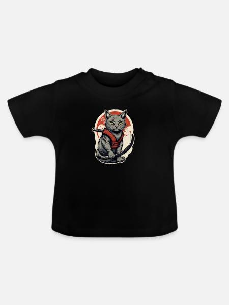 Katze Samurai - Baby Bio-T-Shirt mit Rundhals - Schwarz