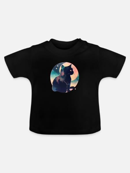 Katze in den Sternen - Baby Bio-T-Shirt mit Rundhals - Schwarz
