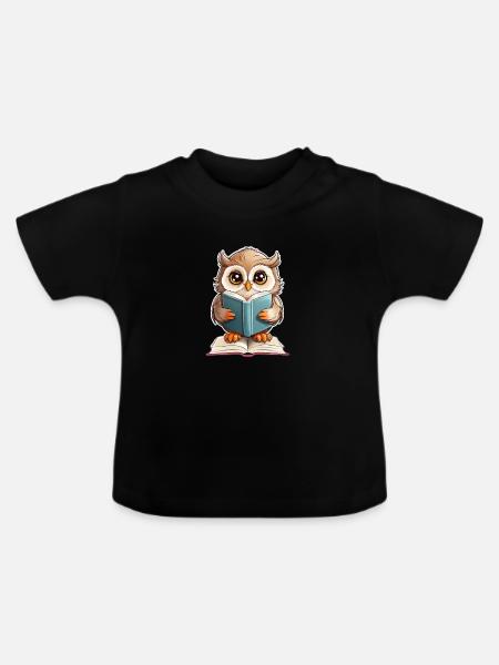 Eule lesen Bücher - Baby Bio-T-Shirt mit Rundhals - Schwarz