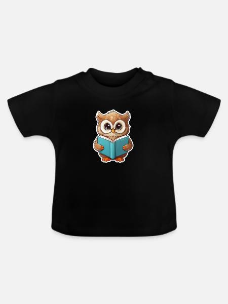 Eule lesen Bücher - Baby Bio-T-Shirt mit Rundhals - Schwarz