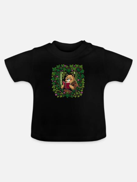 Lesender Braunbär - Baby Bio-T-Shirt mit Rundhals - Schwarz