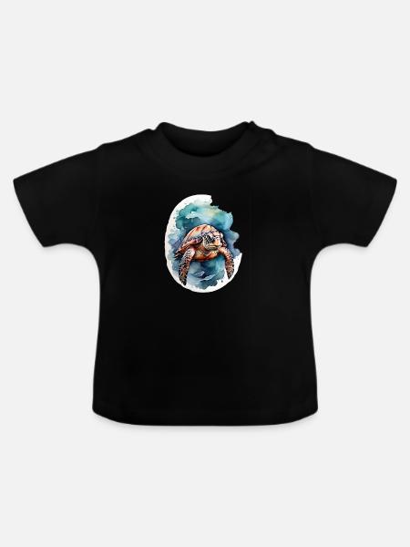 Meers Schildkröte unter Wasser - Baby Bio-T-Shirt mit Rundhals - Schwarz