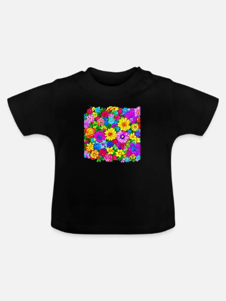 Flower Collage - Baby Bio-T-Shirt mit Rundhals - Schwarz