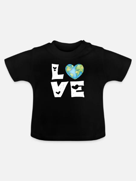 Liebe Erde Herz - Baby Bio-T-Shirt mit Rundhals - Schwarz