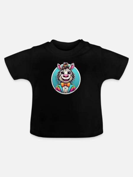 Lustiges Comic Zebra - Baby Bio-T-Shirt mit Rundhals - Schwarz