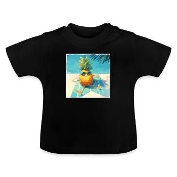 Lustiges Ananas-Sonnenbaden am Pool - Baby Bio-T-Shirt mit Rundhals - Schwarz - Vorne