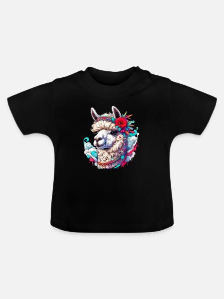 Alpaka - Baby Bio-T-Shirt mit Rundhals - Schwarz