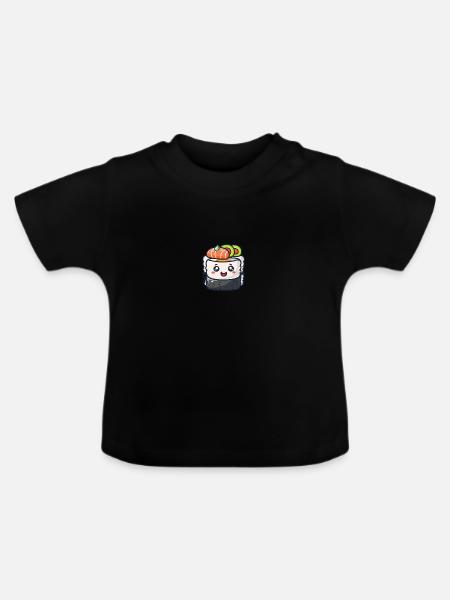 Sushi Rolle mit Gesicht - Baby Bio-T-Shirt mit Rundhals - Schwarz
