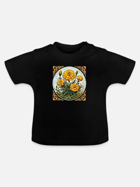 Ringelblume - Baby Bio-T-Shirt mit Rundhals - Schwarz