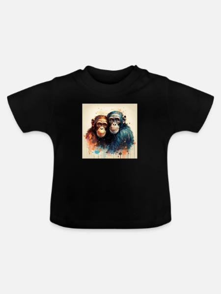 Verliebte Chimpansen - Baby Bio-T-Shirt mit Rundhals - Schwarz