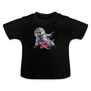 Otter in Space - Baby Bio-T-Shirt mit Rundhals - Schwarz - Vorne