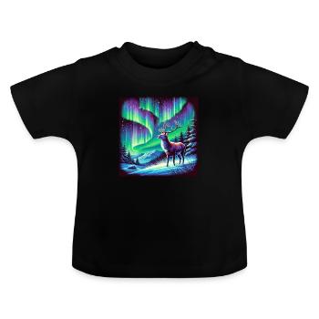 Cerf Aurore boréale - T-shirt bio col rond Bébé - noir - Devant
