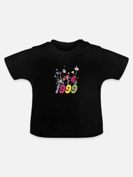 Geburtsjahr 1999 Wildblumen - Baby Bio-T-Shirt mit Rundhals - Schwarz