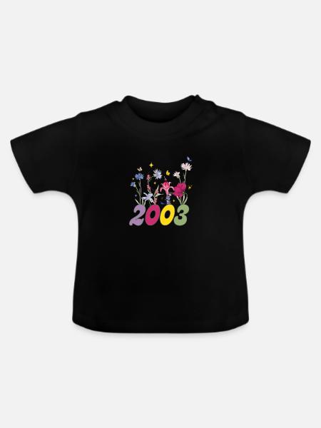 Geburtsjahr 2003 Wildblumen - Baby Bio-T-Shirt mit Rundhals - Schwarz
