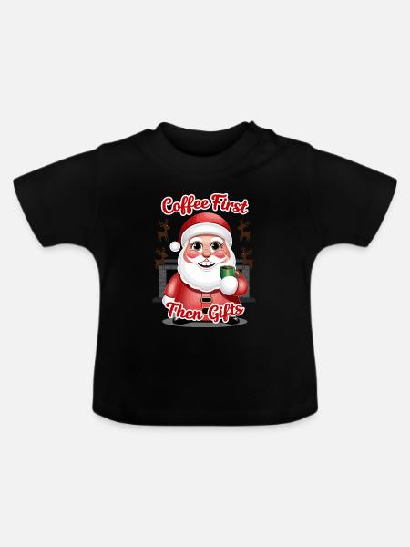 Weihnachtsmann mit Kaffee - Baby Bio-T-Shirt mit Rundhals - Schwarz