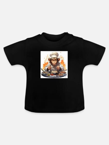Der kulinarische Schimpanse - Baby Bio-T-Shirt mit Rundhals - Schwarz